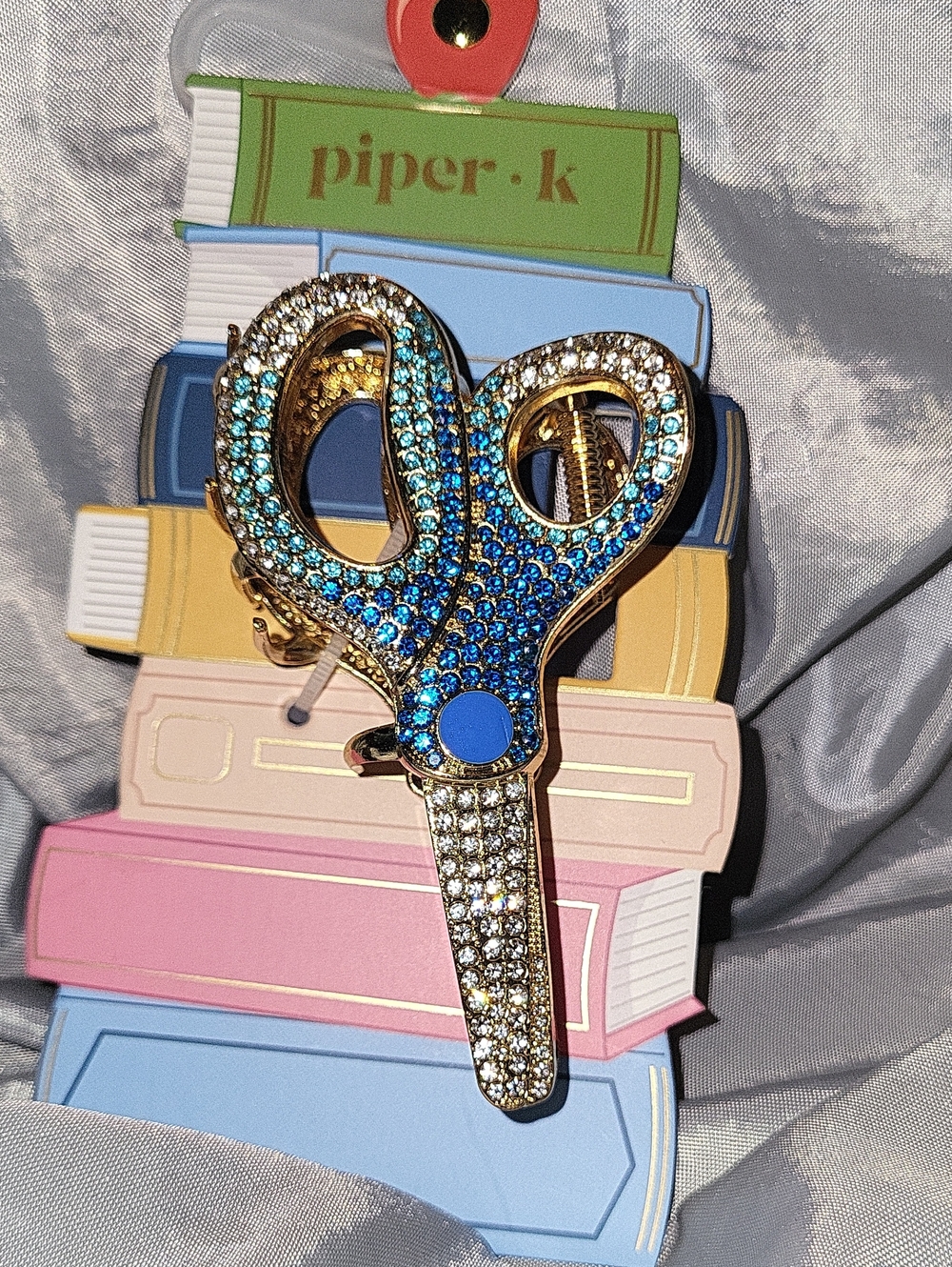 Piper K Jeweled Scissor HAIR CLIP Blue and Gold LP M